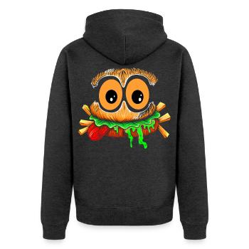 Der schreckliche Snack - Unisex Premium Bio Zip Hoodie - Anthrazit meliert - Hinten - Nico (187cm)