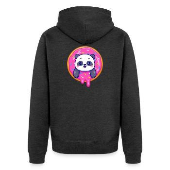 Süßes Pandababy und ein süßer Dounat - Unisex Premium Bio Zip Hoodie - Anthrazit meliert - Hinten - Nico (187cm)