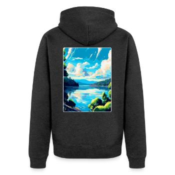 Donau Europa Vintage Reiseplakat Souvenir - Unisex Premium Bio Zip Hoodie - Anthrazit meliert - Hinten - Nico (187cm)
