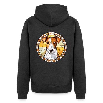 Foxterrier Glatte Hunderasse Buntglas Colorfu - Unisex Premium Bio Zip Hoodie - Anthrazit meliert - Hinten - Nico (187cm)