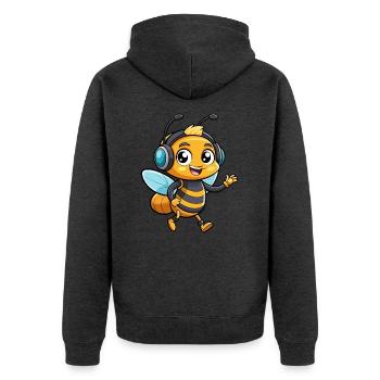 Biene Lustige Zeichentrickfigur Kopfhörer Musik - Unisex Premium Bio Zip Hoodie - Anthrazit meliert - Hinten - Nico (187cm)