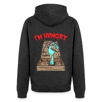 Pizza Zombie j'ai faim - Veste à capuche bio Premium Unisexe - anthracite chiné - Dos - Nico (187cm)