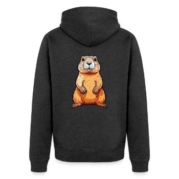 Gopher Buntes Aquarell Cartoon Kawaii Tier - Unisex Premium Bio Zip Hoodie - Anthrazit meliert - Hinten - Nico (187cm)