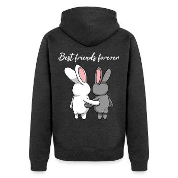 Best Friends Forever Hasen Partner - Unisex Premium Bio Zip Hoodie - Anthrazit meliert - Hinten - Nico (187cm)