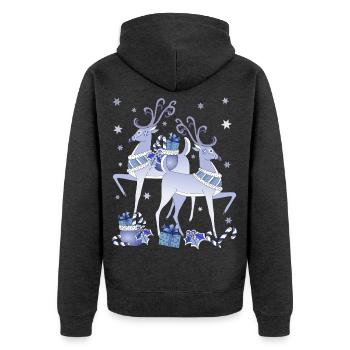 Blaue Hirsche Weihnachten - Unisex Premium Bio Zip Hoodie - Anthrazit meliert - Hinten - Nico (187cm)