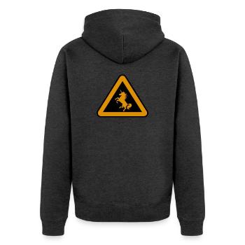 Achtung Einhorn, Gefahr - Unisex Premium Bio Zip Hoodie - Anthrazit meliert - Hinten - Nico (187cm)