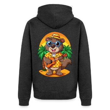 Lustige Biber Cartoon Sommer Strand Sonnenbrille - Unisex Premium Bio Zip Hoodie - Anthrazit meliert - Hinten - Nico (187cm)