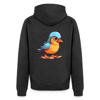 Lustiger Jay Vogel Kawaii Cartoon spielt Skateboard - Unisex Premium Bio Zip Hoodie - Anthrazit meliert - Hinten - Nico (187cm)