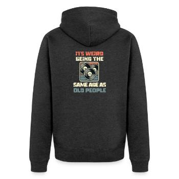 Jahrgang | Klassisch | Klassisch | Alt - Unisex Premium Bio Zip Hoodie - Anthrazit meliert - Hinten - Nico (187cm)