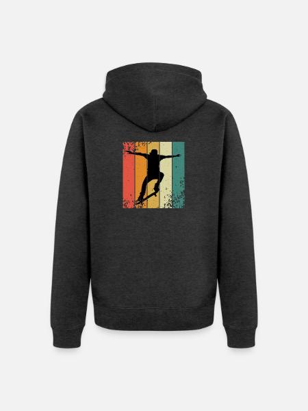 Retro-Skate-Silhouette auf farbigen Panels - Unisex Premium Bio Zip Hoodie - Anthrazit meliert