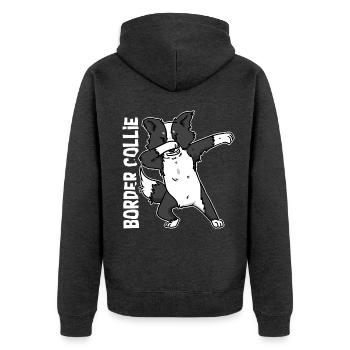 Pfiffiger Border Collie Schafhüter - Unisex Premium Bio Zip Hoodie - Anthrazit meliert - Hinten - Nico (187cm)