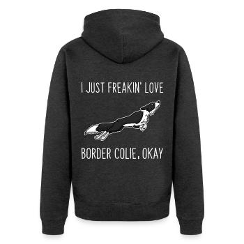 Tatkräftiger Border Collie Hundesport - Unisex Premium Bio Zip Hoodie - Anthrazit meliert - Hinten - Nico (187cm)