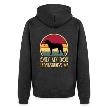Cao De Castro Laboreiro Hund Silhouette Retro Sonne - Unisex Premium Bio Zip Hoodie - Anthrazit meliert - Hinten - Nico (187cm)