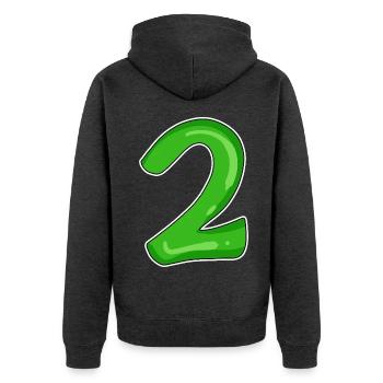 Nummer 2 Grün - Unisex Premium Bio Zip Hoodie - Anthrazit meliert - Hinten - Nico (187cm)