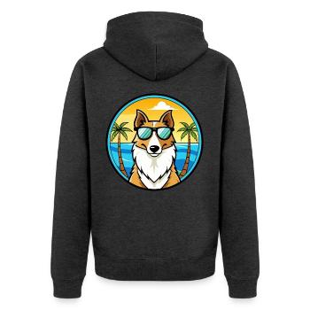 Smooth Collie Hunderasse Cartoon Sonnenbrille Strand - Unisex Premium Bio Zip Hoodie - Anthrazit meliert - Hinten - Nico (187cm)