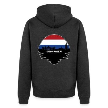 Groningen Niederlande Flagge Skyline Silhouette Trav - Unisex Premium Bio Zip Hoodie - Anthrazit meliert - Hinten - Nico (187cm)