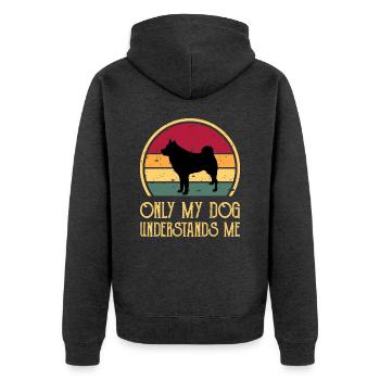 Finnischer Spitz Hundeliebhaber Silhouette Vintage Sonnenuntergang - Unisex Premium Bio Zip Hoodie - Anthrazit meliert - Hinten - Nico (187cm)
