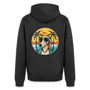 Saluki Hund Rasse Cartoon Sonnenbrille Strand - Unisex Premium Bio Zip Hoodie - Anthrazit meliert - Hinten - Nico (187cm)