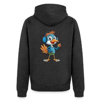 Strauß Lustige Zeichentrickfigur Kopfhörer Musik - Unisex Premium Bio Zip Hoodie - Anthrazit meliert - Hinten - Nico (187cm)