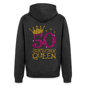 50 Birthday Queen Bday - Unisex Premium Bio Zip Hoodie - Anthrazit meliert - Hinten - Nico (187cm)