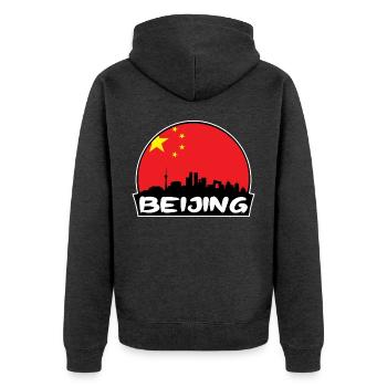Peking China Flagge Skyline Silhouette Reisen - Unisex Premium Bio Zip Hoodie - Anthrazit meliert - Hinten - Nico (187cm)