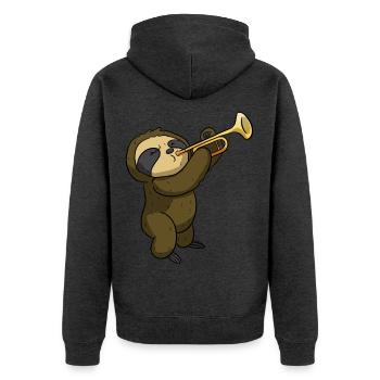 Trompeter Trompetenspieler Faultier Trompete Kinde - Unisex Premium Bio Zip Hoodie - Anthrazit meliert - Hinten - Nico (187cm)