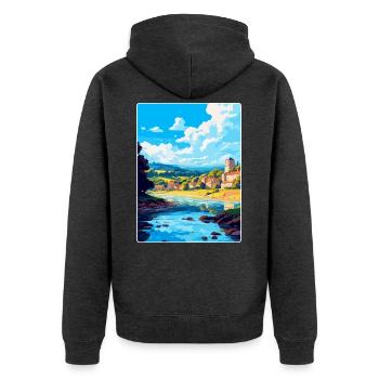 Dordogne France Affiche de voyage vintage Souvenir WPA - Veste à capuche bio Premium Unisexe - anthracite chiné - Dos - Nico (187cm)