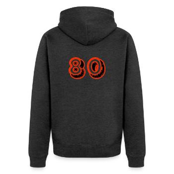 80. 80 ANS. 80e ANNIVERSAIRE. ANNIVERSAIRE 80 ANS. - Veste à capuche bio Premium Unisexe - anthracite chiné - Dos - Nico (187cm)