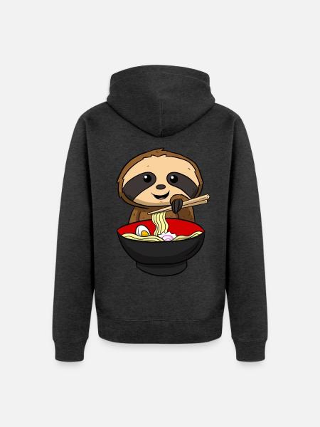 Ramen Faultier Otaku - Unisex Premium Bio Zip Hoodie - Anthrazit meliert