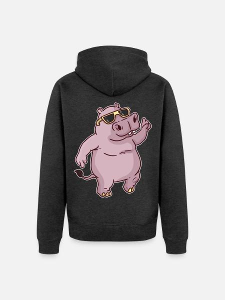 Planschendes Nilpferd Flussufer - Unisex Premium Bio Zip Hoodie - Anthrazit meliert