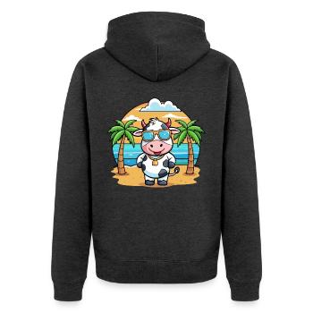 Kuh Lustige Cartoon Sommer Strand Sonnenbrille - Unisex Premium Bio Zip Hoodie - Anthrazit meliert - Hinten - Nico (187cm)