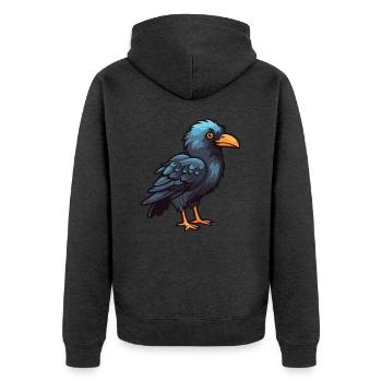 Rabenkarikatur Kawaii Aquarellillustration - Unisex Premium Bio Zip Hoodie - Anthrazit meliert - Hinten - Nico (187cm)
