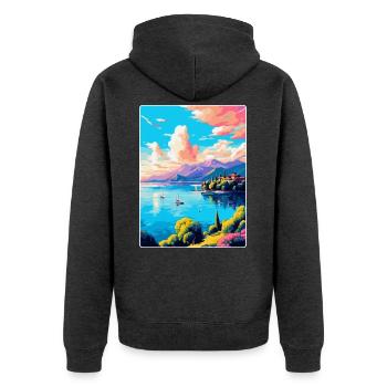 Lago Maggiore Schweiz Vintage Reiseplakat - Unisex Premium Bio Zip Hoodie - Anthrazit meliert - Hinten - Nico (187cm)