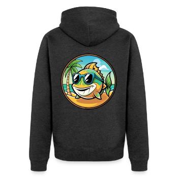 Fisch Lustige Cartoon Sommer Strand Sonnenbrille Aufkleber - Unisex Premium Bio Zip Hoodie - Anthrazit meliert - Hinten - Nico (187cm)