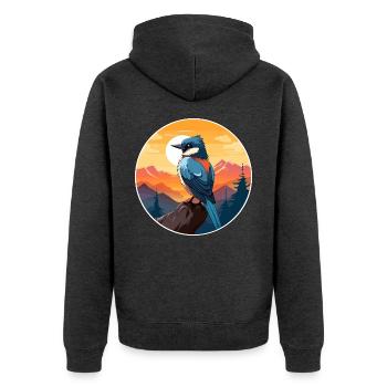 Jay Vogel Buntes Aquarell Cartoon Kawaii Tier - Unisex Premium Bio Zip Hoodie - Anthrazit meliert - Hinten - Nico (187cm)