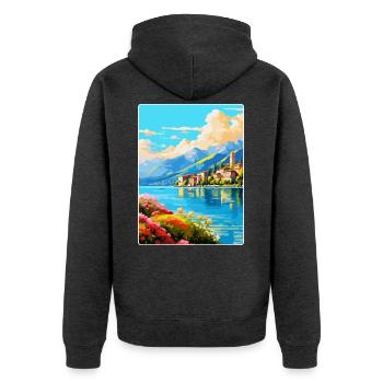 Lac de Côme Italie Affiche de voyage vintage Souvenir WPA - Veste à capuche bio Premium Unisexe - anthracite chiné - Dos - Nico (187cm)