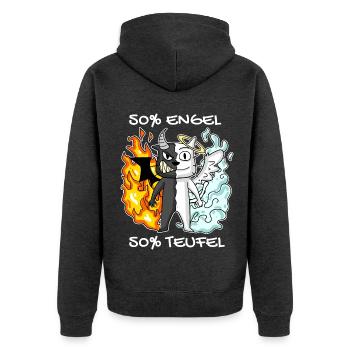 Katze Kater Engel Teufel Engel Böse Niedlich Miau - Unisex Premium Bio Zip Hoodie - Anthrazit meliert - Hinten - Nico (187cm)