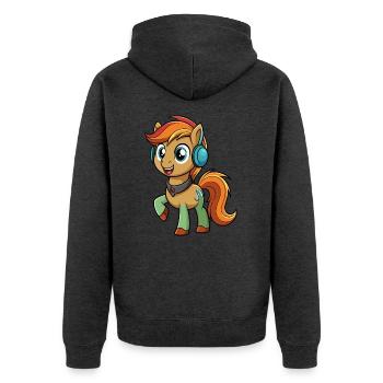 Pony Lustige Zeichentrickfigur Kopfhörer Musik - Unisex Premium Bio Zip Hoodie - Anthrazit meliert - Hinten - Nico (187cm)