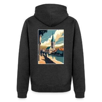 Krems An der Donau Österreich Vintage Reiseposter - Unisex Premium Bio Zip Hoodie - Anthrazit meliert - Hinten - Nico (187cm)