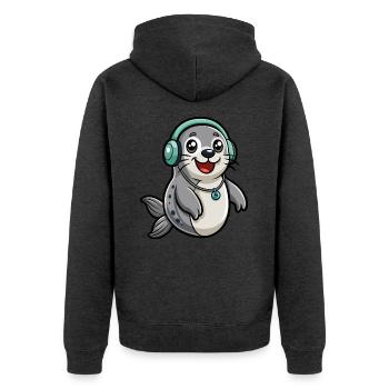 Seal Funny Cartoon Character Musique de casque - Veste à capuche bio Premium Unisexe - anthracite chiné - Dos - Nico (187cm)
