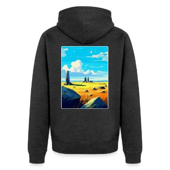 Culloden Schottland Uk Reise Poster Souvenir WPA - Unisex Premium Bio Zip Hoodie - Anthrazit meliert - Hinten - Nico (187cm)