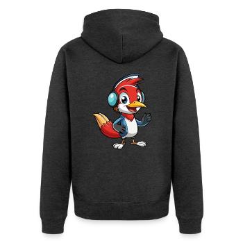Woodpecker Lustige Zeichentrickfigur Kopfhörermusik - Unisex Premium Bio Zip Hoodie - Anthrazit meliert - Hinten - Nico (187cm)