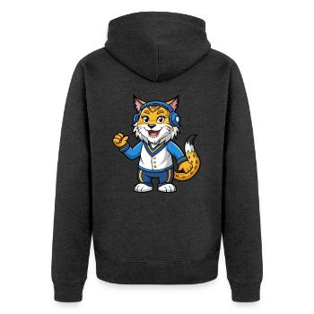 Luchs Lustige Zeichentrickfigur Kopfhörermusik - Unisex Premium Bio Zip Hoodie - Anthrazit meliert - Hinten - Nico (187cm)