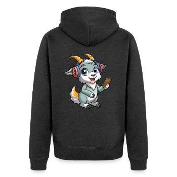 Ziege Lustige Zeichentrickfigur Kopfhörer Musik - Unisex Premium Bio Zip Hoodie - Anthrazit meliert - Hinten - Nico (187cm)