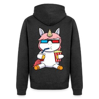 Einhorn 3D 3D Brille Popcorn Kino Film Kinofilm - Unisex Premium Bio Zip Hoodie - Anthrazit meliert - Hinten - Nico (187cm)
