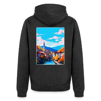 Sarajevo Bosnien Herzegowina Vintage Reiseposter - Unisex Premium Bio Zip Hoodie - Anthrazit meliert - Hinten - Nico (187cm)