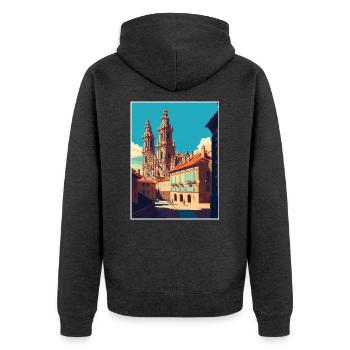 Santiago De Compostela Spanien Vintage Reiseposter - Unisex Premium Bio Zip Hoodie - Anthrazit meliert - Hinten - Nico (187cm)