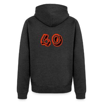 40. 40 JAHRE. 40-JÄHRIGES JUBILÄUM. 40-JÄHRIGES JUBILÄUM. - Unisex Premium Bio Zip Hoodie - Anthrazit meliert - Hinten - Nico (187cm)