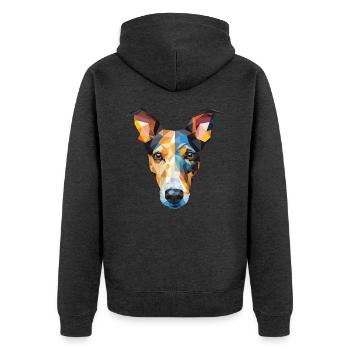 Glatte Foxterrier-Hunderasse buntes Aquarell - Unisex Premium Bio Zip Hoodie - Anthrazit meliert - Hinten - Nico (187cm)