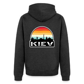 Kiew Ukraine Flagge Skyline Reisesouvenir - Unisex Premium Bio Zip Hoodie - Anthrazit meliert - Hinten - Nico (187cm)